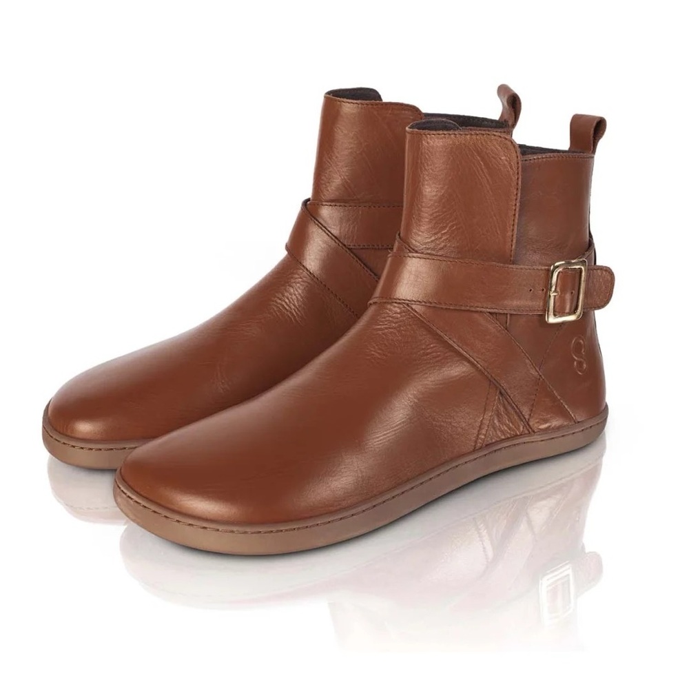 Shapen Brown Leather Ankle Booties with Buckle